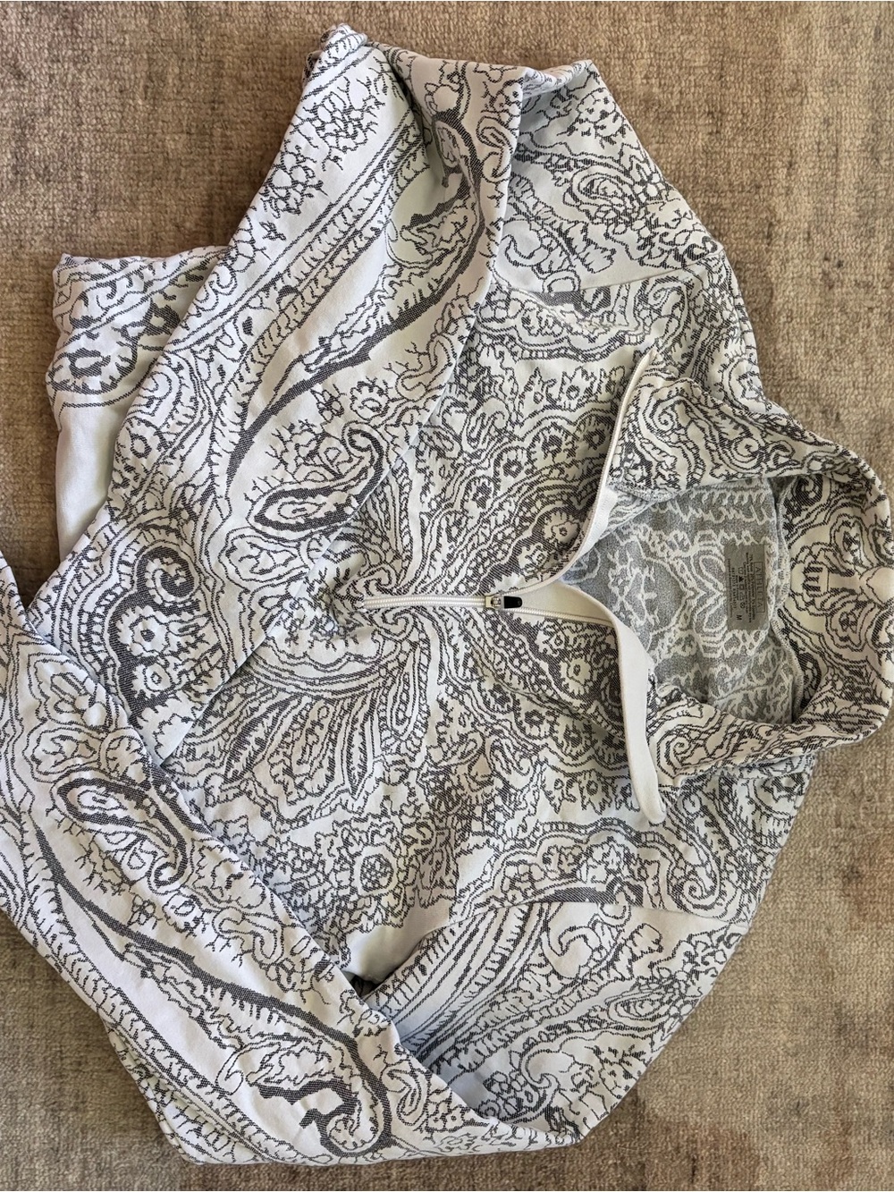 Athleta White and Gray Paisley Half-Zip Running Pullover
